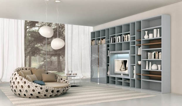Wood Shelves Living room design 