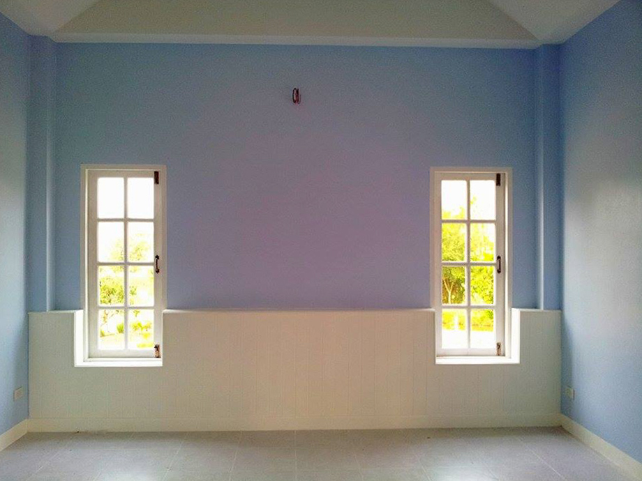 ห้องนอนสีฟ้า เล่นระดับฝ้าเพดาน