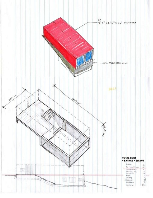 แปลนบ้าน ตู้คอนเทนเนอร์ มีชั้นใต้ดิน