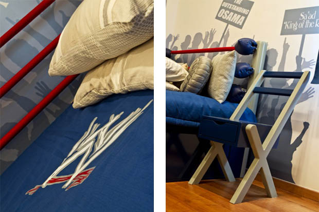 เก้าอี้ไม้ สีน้ำเงิน เตียงนอนสวยๆ แนวสปอร์ต นักกีฬา
