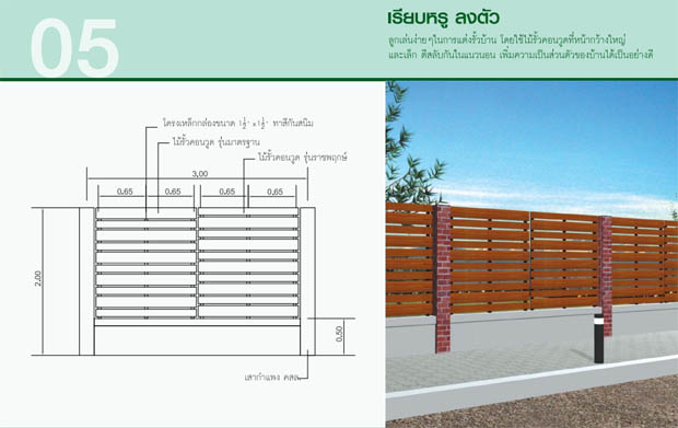 แบบรั้วปูน ผสม รั้วไม้คอนวูด สร้างรั้วบ้านด้วยตนเอง