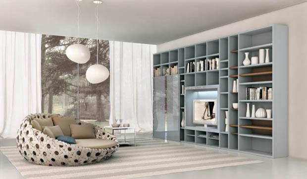 Wood Shelves Living room design