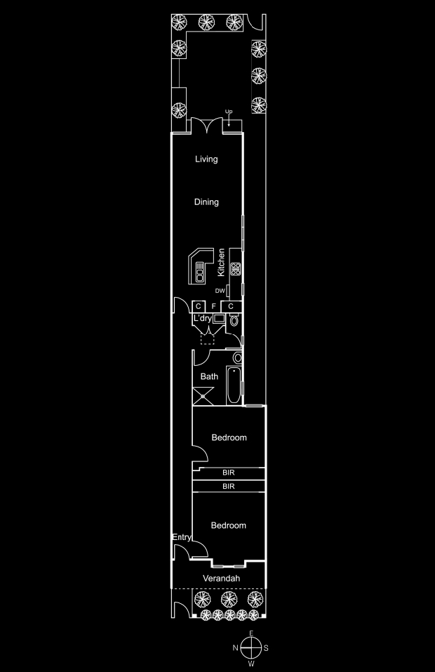 แปลนบ้านชั้นเดียว 2 ห้องนอน 1 ห้องน้ำ