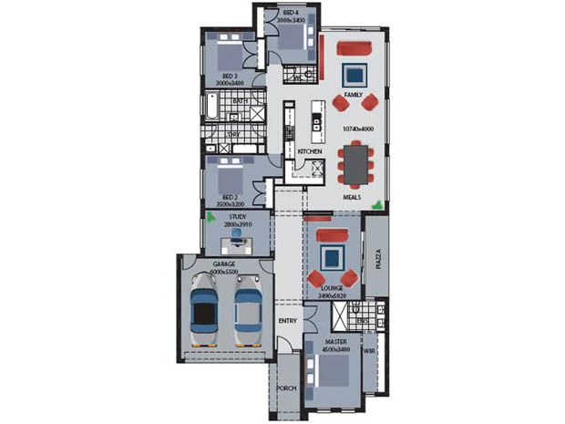 แบบแปลนบ้าน 1 ชั้น 4 ห้องนอน 2 ห้องน้ำ