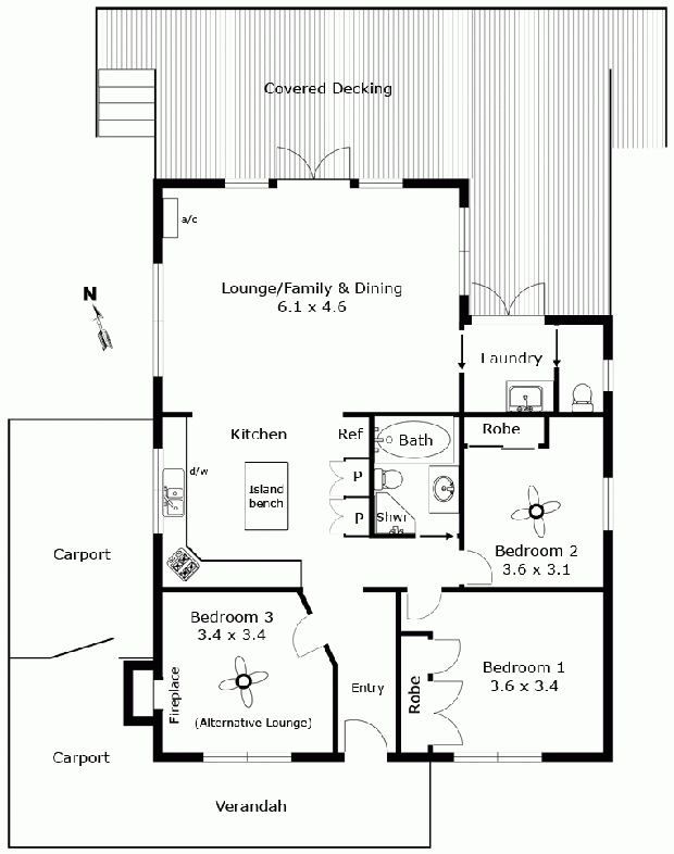 แปลนบ้าน ชั้นเดียว 3 ห้องนอน มีระเบียงบ้าน