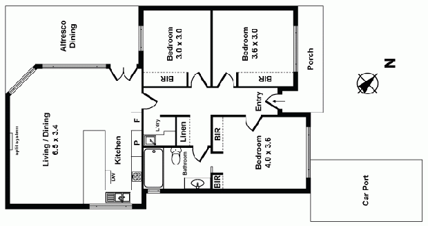 แปลนบ้านชั้นเดียว มี 3 ห้องนอน เรียบง่าย