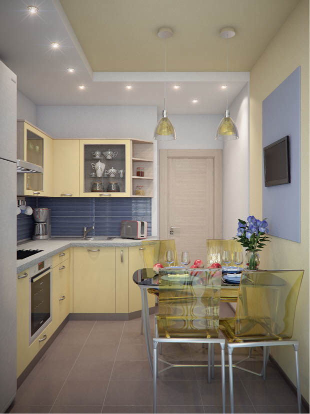 แบบห้องครัวสีฟ้าเหลือง