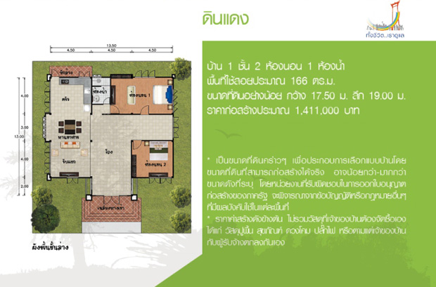 แปลนแบบบ้าน 2 ห้องนอน ชั้นเดียว ฟรี