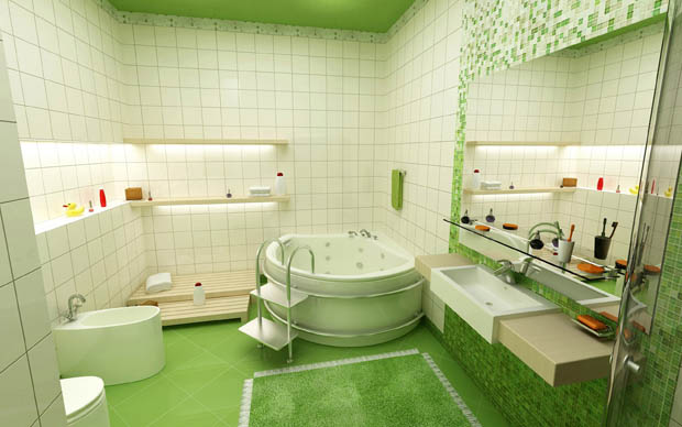 ตกแต่งห้องน้ำสีเขียว