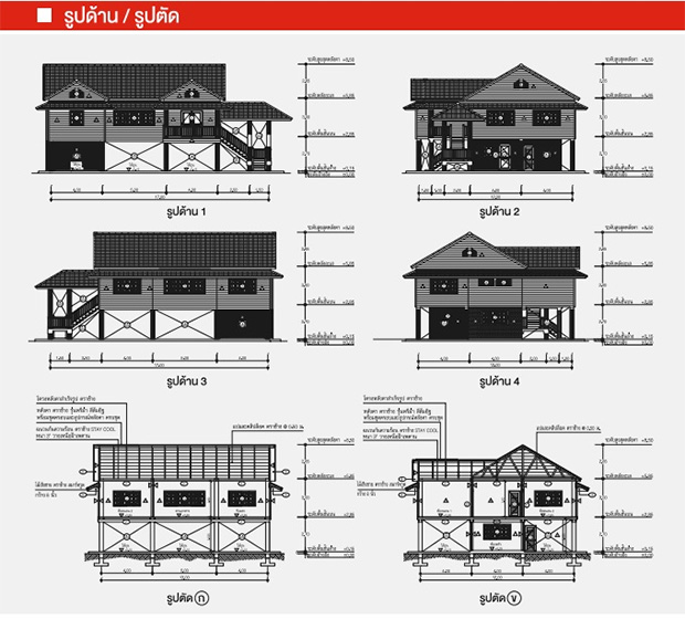 แปลนบ้านฟรี ไทยประยุกต์ ยกเสาสูง