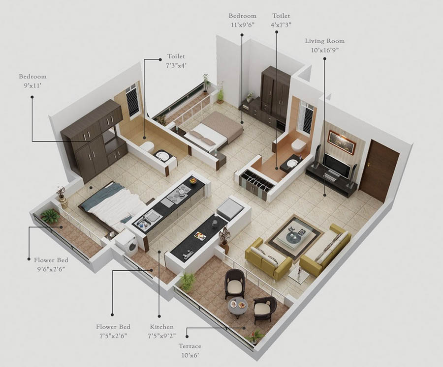 แปลนบ้านสองห้องนอนฟรี