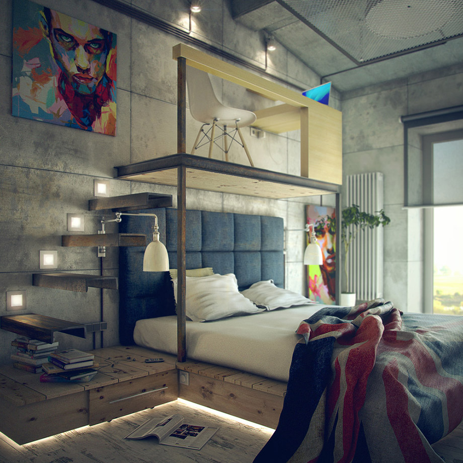 ห้องนอนสไตล์ Loft-Industrial