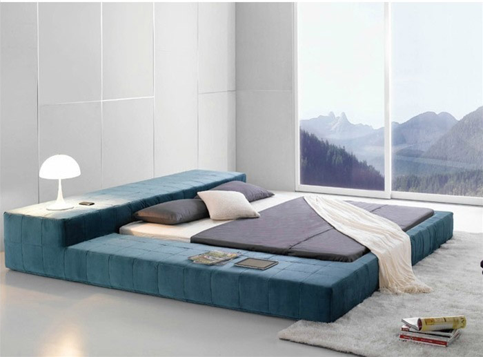 เตียงแบบมินิมอลสีน้ำเงิน