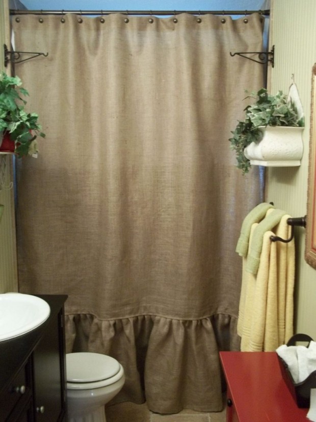 ผ้าม่านห้องน้ำจากผ้ากระสอบ