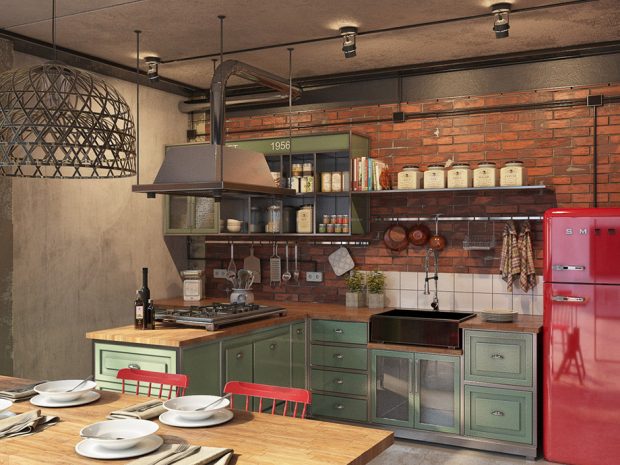 ตกแต่งครัวสไตล์ modern industrial loft