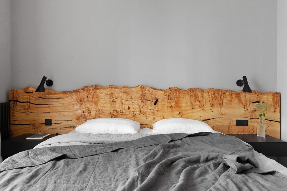 ตกแต่งหัวเตียงด้วยแผ่นไม้