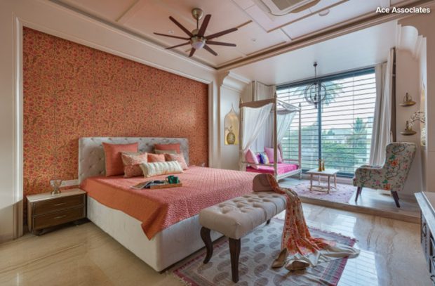 ห้องนอนโทนสีส้มชมพู