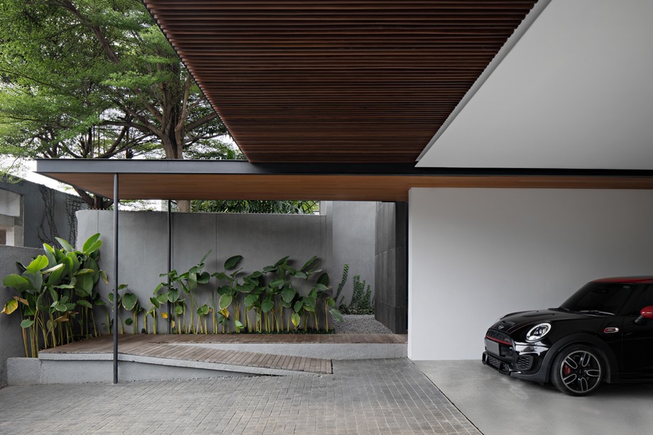 โรงจอดรถหลังคาแบนสไตล์โมเดิร์น