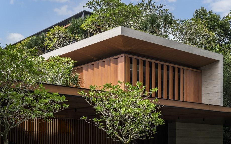 บ้านโมเดิร์นทรอปิคอลฟาซาดบานไม้